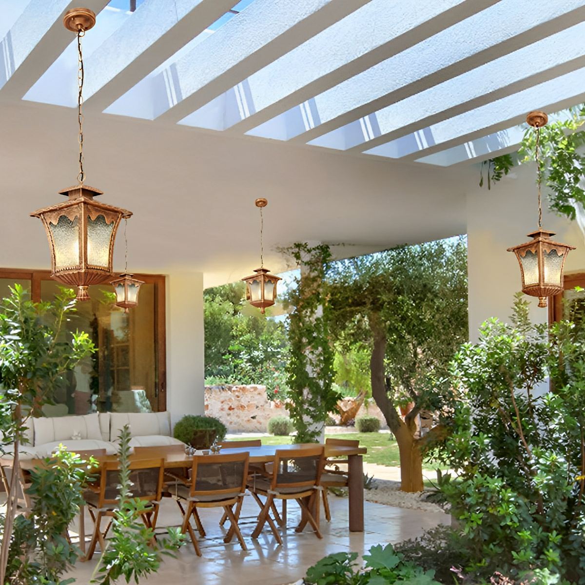 Vintage Rustic Square Water Glass Waterproof Outdoor LED Lantern Pendant Lights